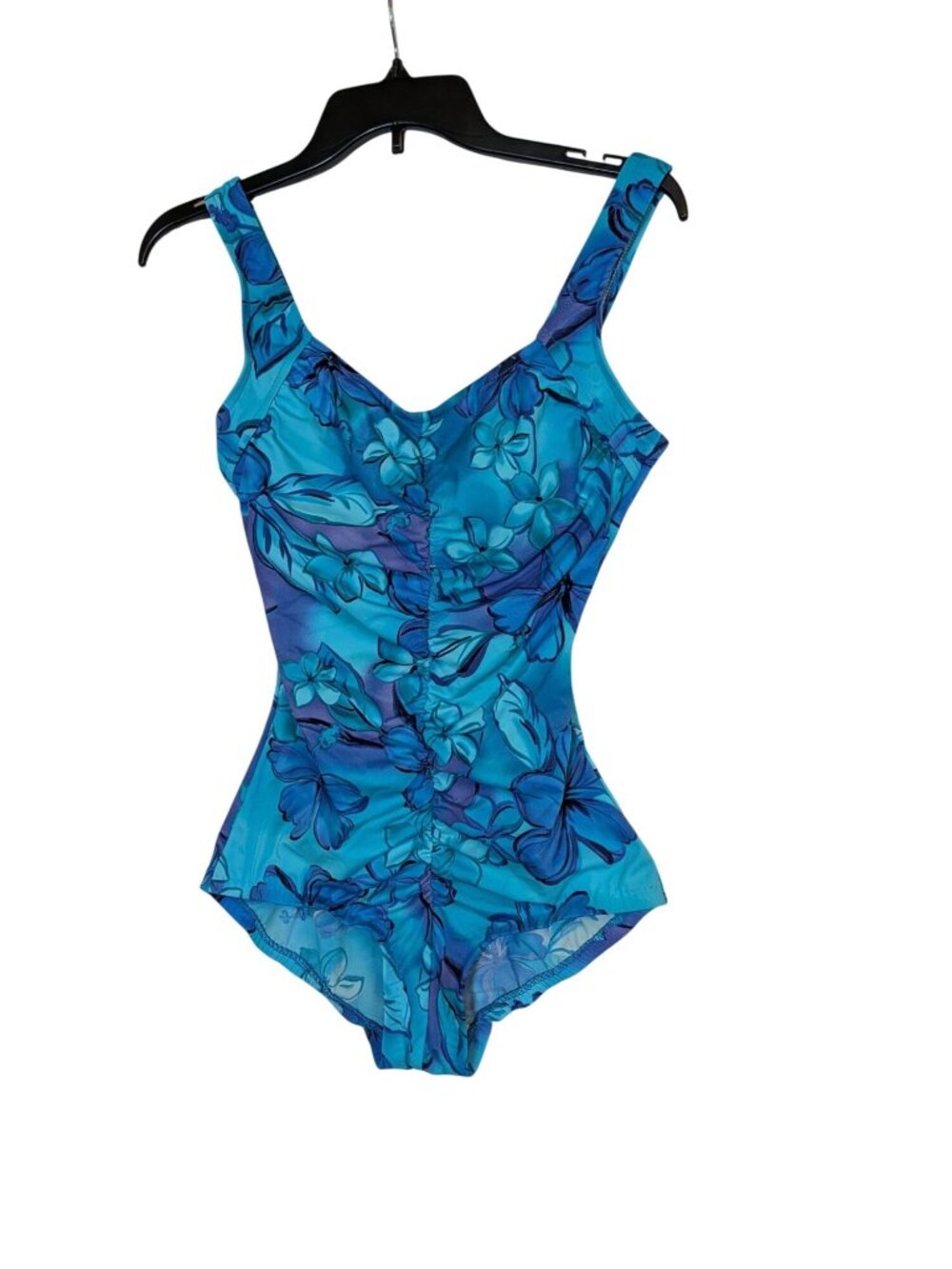 Le Cove Womens Blue Floral One-Piece Swimsuit Size 12 Nylon/Spandex Blend With R